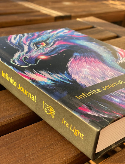 Front cover of the Infinite Journal by Ira Light, intricately designed with a majestic dragon and the hidden Orion constellation, adding an air of mystery and enchantment. This captivating artwork celebrates the 2024 Chinese New Year, the Year of the Dragon, inviting users to explore their inner journeys and connect with cosmic energies.